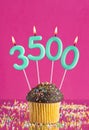 Number of followers or likes - Candle number 3500 Royalty Free Stock Photo