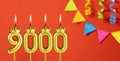 Number of followers or likes - Candle number 9000 Royalty Free Stock Photo