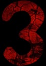 number 3 font in grunge horror style with cracked texture