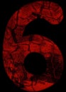 number 6 font in grunge horror style with cracked texture