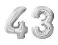 Number 43 forty three made of silver inflatable balloons isolated on white background