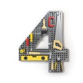 Number 4 four. Alphabet from the tools on the metal pegboard iso