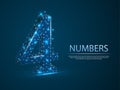 Number four 3D low poly abstract illustration.Vector digit 4 wireframe concept. Royalty Free Stock Photo