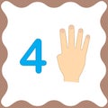 Number 4 four, educational card,learning counting with fingers Royalty Free Stock Photo