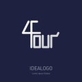 Number four logo. Vector logotype with number 4. Original letter