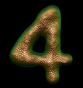 Number 4 four made of natural gold snake skin texture isolated on black Royalty Free Stock Photo