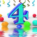 Number Four Party Displays Colourful Birthday Party Or Celebration
