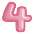 Number 4 Four Pink Bold Alphabet Vector