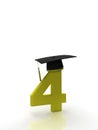 Number 4 four with student cap on isolated background in purple for back to school