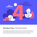 Sequential number, number four, top chart concept, night sky, flat illustration Royalty Free Stock Photo