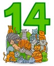 Number fourteen and cartoon cats group