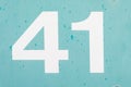 Number 41 fourty one blue old metal background texture Royalty Free Stock Photo