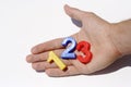 Number fridge magnets on hand Royalty Free Stock Photo