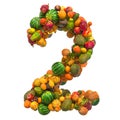 Number 2 from fruits, 3D rendering Royalty Free Stock Photo