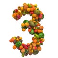 Number 3 from fruits, 3D rendering Royalty Free Stock Photo