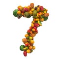 Number 7 from fruits, 3D rendering Royalty Free Stock Photo