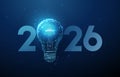 2026 number with glowing lightbulb. Royalty Free Stock Photo