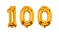 Number 100 of golden balloons isolated on a white background Royalty Free Stock Photo