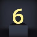 Number 6 Golden shining metallic 3D image symbol black background
