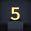 Number 5 Golden shining metallic 3D image symbol black background