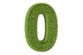 Number 0 from grass, 3D rendering