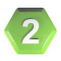 Number 2 green hexagonal push button - 3D rendering illustration Royalty Free Stock Photo