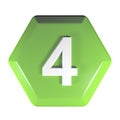 Number 4 green hexagonal push button - 3D rendering illustration Royalty Free Stock Photo