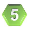 Number 5 green hexagonal push button - 3D rendering illustration Royalty Free Stock Photo