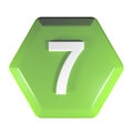 Number 7 green hexagonal push button - 3D rendering illustration Royalty Free Stock Photo