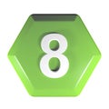 Number 8 green hexagonal push button - 3D rendering illustration Royalty Free Stock Photo