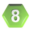 Number 8 green hexagonal push button - 3D rendering illustration Royalty Free Stock Photo