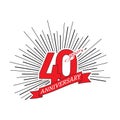 Number 40 with a greeting ribbon on the background of a salute. Congratulations on the fortieth anniversary. Editable vector