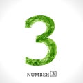 Number 3. Grunge Symbol three. Green Eco Style on a white. Ecology nature Design. Jpeg illustration