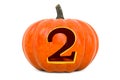 Number 2 Halloween Font. Pumpkin with carved 2, 3D rendering