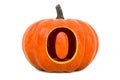 Number 0 Halloween Font. Pumpkin with carved 0, 3D rendering