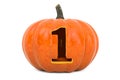 Number 1 Halloween Font. Pumpkin with carved 1, 3D rendering