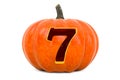 Number 7 Halloween Font. Pumpkin with carved 7, 3D rendering