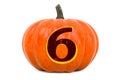 Number 6 Halloween Font. Pumpkin with carved 6, 3D rendering