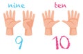 Number hand gesture on white background