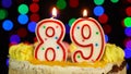 Number 89 Happy Birthday Cake Witg Burning Candles Topper.