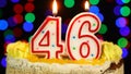 Number 46 Happy Birthday Cake Witg Burning Candles Topper.