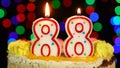 Number 88 Happy Birthday Cake Witg Burning Candles Topper.