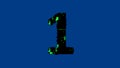 Number 1 - high tech cyber punk black and green font on blue, isolated - object 3D rendering