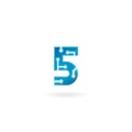 Number 5 icon. Technology smart five logo, computer and data related business, hi-tech and innovative, electronic.