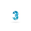 Number 3 icon. Technology smart three logo, computer and data related business, hi-tech and innovative, electronic.