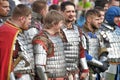 A number of knights in armor at the Russian Fortress festival of historical reconstruction