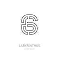 Number 6. Labyrinth vector logo template. Line art rebus, concept logotype icon. Royalty Free Stock Photo