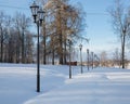 Number of lampposts on a snowy plain