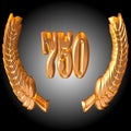 Number 750 with laurel wreath or honor wreath as a 3D-illustration, 3D-rendering