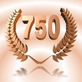 Number 750 with laurel wreath or honor wreath as a 3D-illustration, 3D-rendering